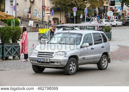 Tbilisi, Georgia - October 10, 2021: Grey 4x4 Car Chevrolet Niva In The City Street.