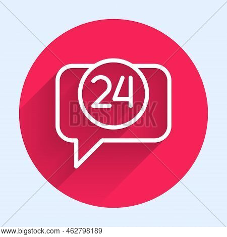 White Line Telephone 24 Hours Support Icon Isolated With Long Shadow Background. All-day Customer Su