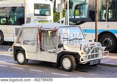 Cannes, France - August 3, 2014: Small Recreational Vehicle Mini Moke In The City Street.