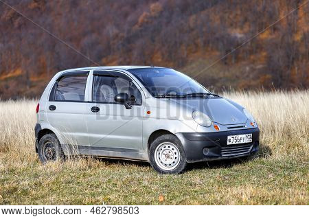 Asha, Russia - October 15, 2021: Small Urban Car Daewoo Matiz At A Countryside.