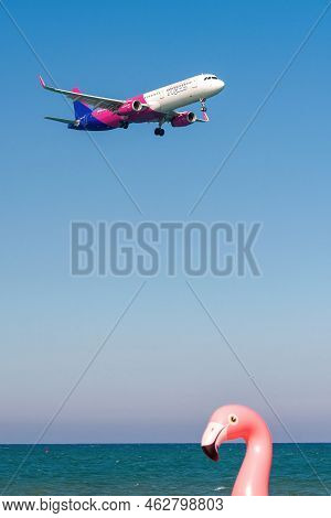 Larnaca, Cyprus - July 09, 2022: Airbus A321-231 Of Wizz Air Airlines Landing At Larnaca Airport