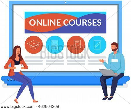 Online Courses, Remote Knowledge. E-learning Banner. Selfeducation Home Schooling. Modern Workplace 