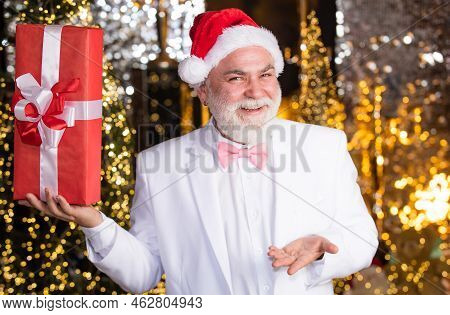 May This Festive Season Sparkle And Shine. Bearded Grandfather Man Celebrate Christmas. Christmas Pa