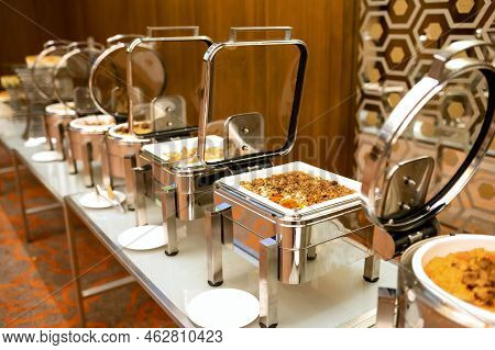 Buffet Line Of Lunch And Dinner. Horizontal Frame
