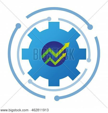 Gear Arrow Symbol. Growth Chart Sign. Flat Infographic Element With Gear Arrow Symbol. Vector Illust