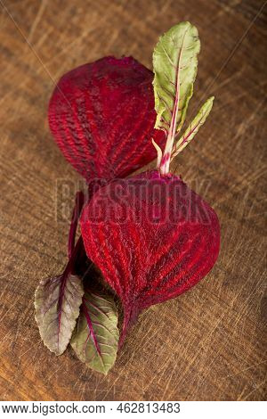 Red Beet Or Beetroot On The Wooden Table.