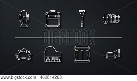 Set Line Microphone, Tambourine, Xylophone, Drum, Grand Piano, Guitar Amplifier, Trumpet And Clarine