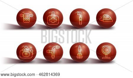 Set Line Towel On A Hanger, Bar Of Soap, Electric Iron, Toilet Brush, Industry Metallic Pipe, Perfum