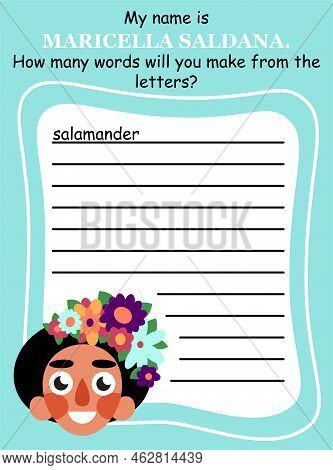 Anagram Game In English With Funny Tropical Girl Vector Illustration