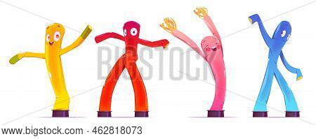 Inflatable Figures, Dancing Colorful Men With Funny Faces, Legs And Arms. Balloon Moving Characters 