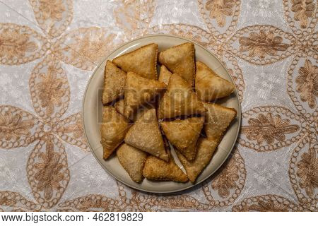 Top View Of Samosa Fried And Salad