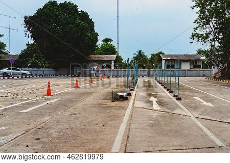 Driving Test And Training Area With Simulate Test For Driving License. Driving School Practice Traff