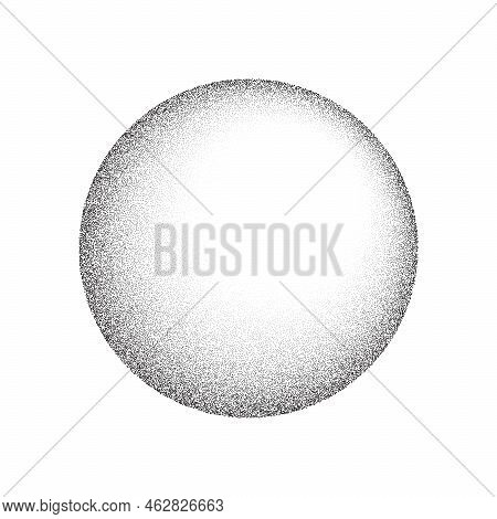 Grain Circle Gradient. Stippled Round Shape. Radial Stochastic Dotwork Texture. Random Grunge Noise 