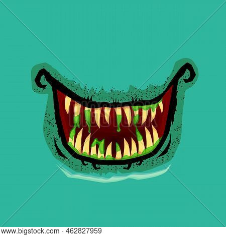 Vector Cartoon Funny Zombie Monster Open Mouth With Drooling Green Slime Isolated On Background. Vec