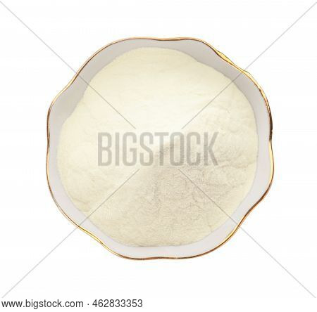 Bowl Of Agar-agar Powder Isolated On White, Top View