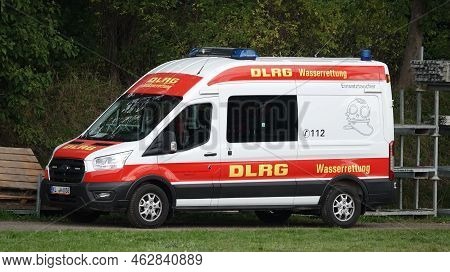 Biddinghuizen, Netherlands - Sept 23 2022 Van Of German Lifeguards Hired To Help Out At A Dutch Mud 