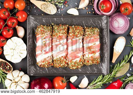 Traditional Balkan Food - Homemade Cevapcici Or Romanian Mititei Ready For Bbq. Raw Minced Meat Roll