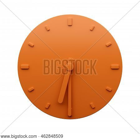 Minimal Orange Clock 6:30 Half Past Six O'clock Abstract Minimalist Wall Clock 18:30 3d Illustration