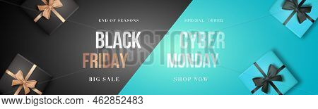 Design Template For Big November Sale. Black Friday And Cyber Monday Long Horizontal Banner. Realist