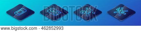 Set Isometric Line Thriller Movie, Cinema Ticket, No Smoking And Stereo Speaker Icon. Vector