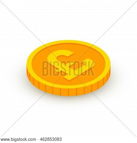 Isometric Gold Coin Icon With Pound Sign. Vector 3d Pound Sterling Cash, Currency Of United Kingdom,
