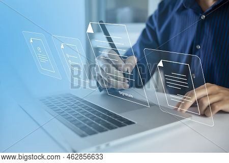 Businessman, Work From Home, Handling Documents, E-signing, Signing Digital Contracts Electronic Sig
