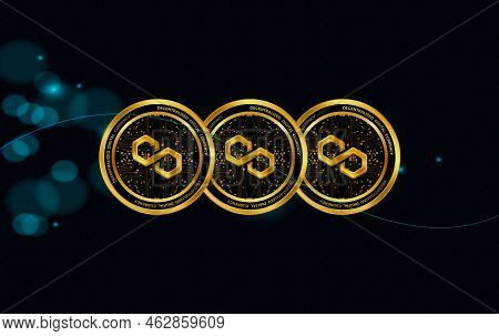 Polygon-matic  Virtual Currency Images. 3d Drawings. Coin Logo