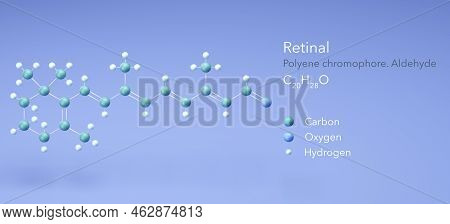 Retinal, Molecular Structures, Polyene Chromophore, 3d Model, Structural Chemical Formula And Atoms 