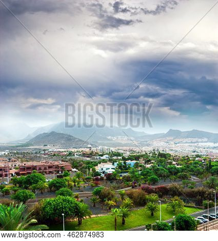 Sunset In Tenerife Island, Spain. Tourist Resort