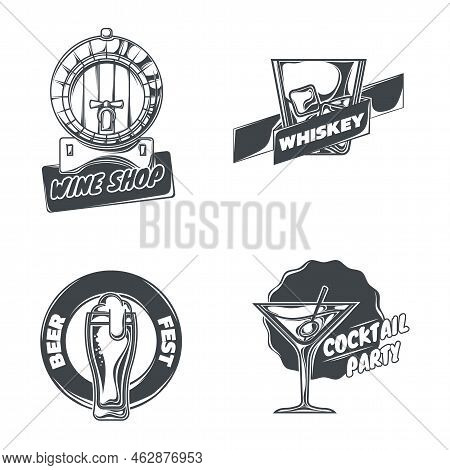 Set Of Drawings Of Wine Shop Abstract Vector Design Illustration