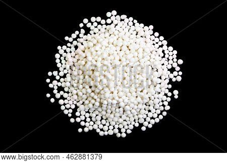 Tapioca Pearls On Black Background. Tapioca Pearls Are Produced By Passing The Moist Starch Extracte