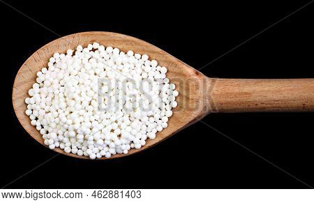Tapioca Pearls On Black Background.tapioca Pearls Are Produced By Passing The Moist Starch Extracted