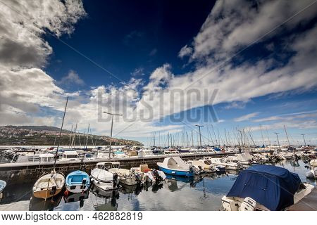 Koper, Slovenia - September 17, 2021: Panorama Of The Koper Marina, Svetilnik, With Boats And Ships 