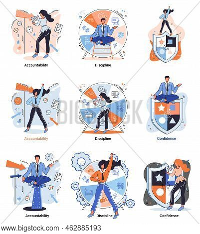 Accountability And Discipline Personal Quality Abstract Concept Vector Illustration Set, Mental Stre
