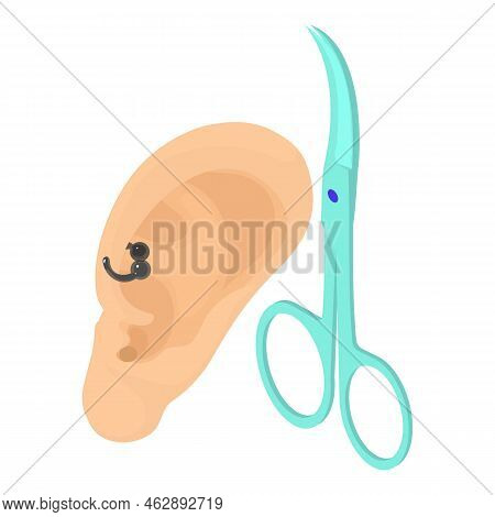 Ear Piercing Icon Isometric Vector. Human Ear With Piercing, Surgical Instrument. Surgery, Body Modi