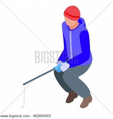 Hole Ice Fishing Icon Isometric Vector. Winter Lake. Frozen People