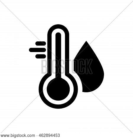 Water Temperature Indicator Silhouette Icon. Mercury Thermometer And Water Drop Black Pictogram. Tem