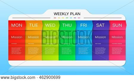 Week Timeline Planner Schedule, Diary Calendar Or Day Timetable, Vector Business Events Template. We