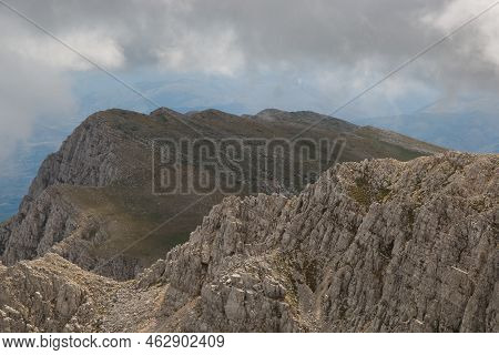 Panoramic View Of Wild Mountains With Fog In The Abruzzo Region Italy