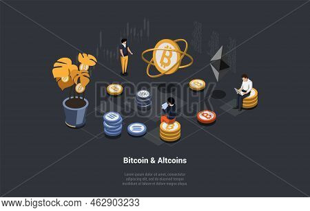 Cryptocurrency, Bitcoin And Altcoins Transaction. Blockchain Technology, Cryptocurrency Mining, Digi