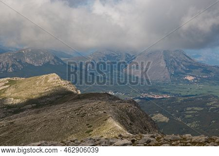 Panoramic View From The Peak Of Monte Sirente In Abruzzo During Summer Day Of September Italy Europe