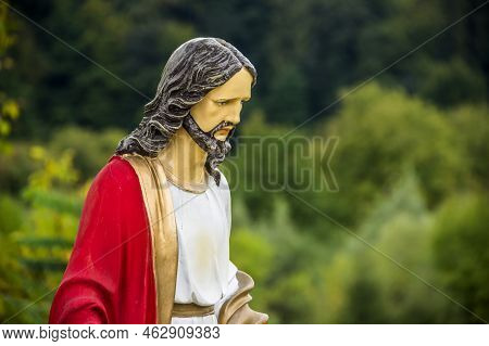 A Statue Of Jesus Christ Near The Small Chapel In Ukrainian Village Sheshory, Ivano-frankivsk Region