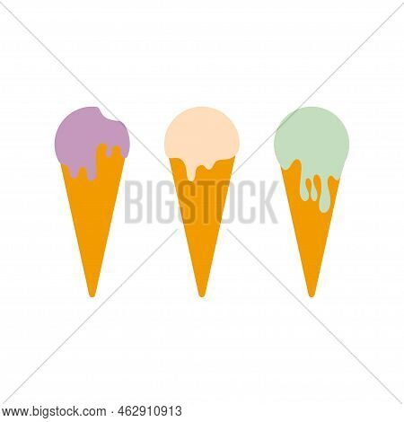 Ice Cream In A Waffle Glass. American Scoop Ball Ice Creams In Waffle