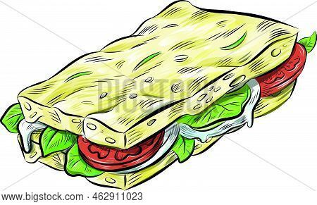 Stuffed Focaccia Isolated On White. Vector Illustration