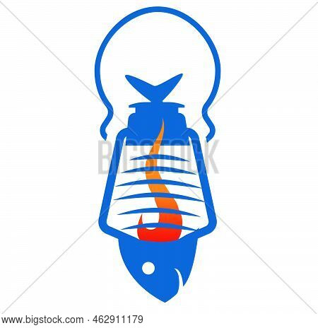 Fish Icon Logo Inside Lantern. Vector Illustration