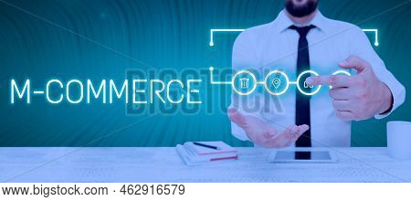 Text Caption Presenting M Commerce. Internet Concept Commercial Transactions Conducted Electronicall