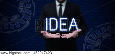 Handwriting Text Idea. Business Overview Impression That Tries To Portray The Overarching Scope Or O