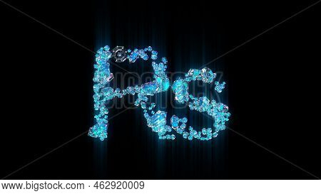 Blue Brilliants Or Ice Crystals Rupee Symbol On Black Backdrop, Isolated - Object 3d Rendering