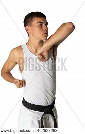 19 Year Old Practacing A Karate Round Elbow Strike