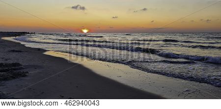 Sunset Over Baltic Sea In Lubiatowo, Pomerania, Poland